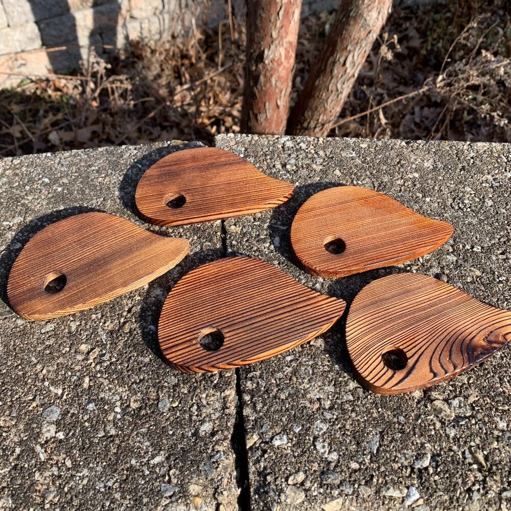 5pc Japanese Wood Fish Coasters Vintage